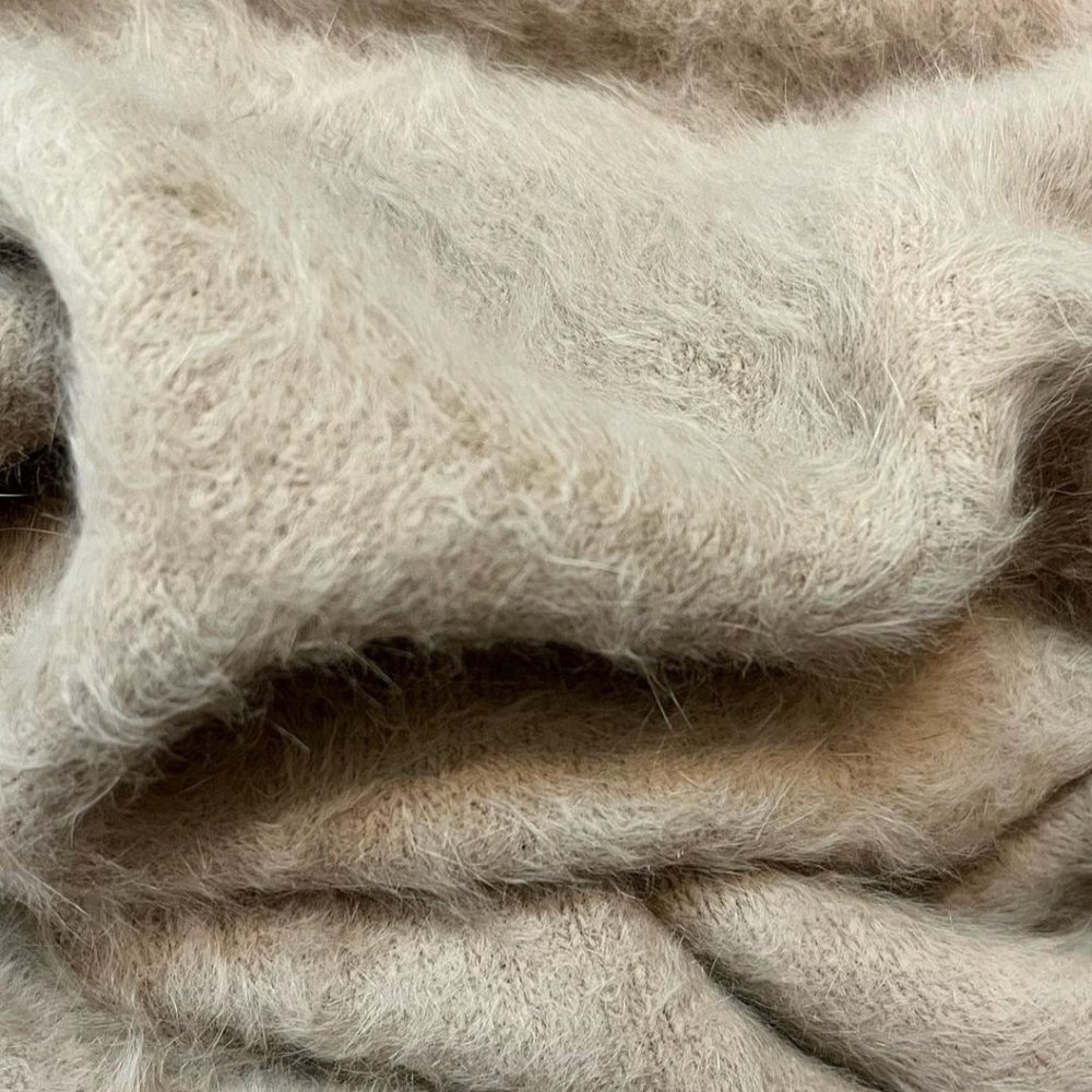 Beige Fuzzy Drop Shoulder Pullover - Picture 4 of 4